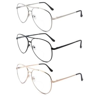 Imagem de Óculos de leitura bifocais SOPHILY Aviator, pacote com 3 unidades e am