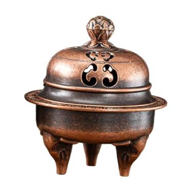 Imagem de Bothyi Incensário/Porta-incenso em forma de tigela com tampa, vazado, em metal, estilo chinês, pequeno, para casa, estante, casa de chá, sala de estar ou, Cobre