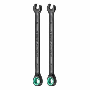 Imagem de HARFINGTON 2 peças chave de catraca de 8 mm métrico 12 pontos CR-V eletroforese alongamento caixa dupla chave catraca de extremidade aberta com 72 dentes 5° Swing Industrial Grade Spanner