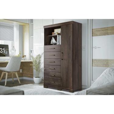 Imagem de Cômoda De Quarto Marabá 1.6 C/ 1 Porta 2 Nichos E 6 Gavetas C/ Pés ébano - Santos Andirá