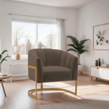Imagem de Poltrona De ativa Sala De Estar Mavie Base De Ferro Dourado Suede Móveis Marrom