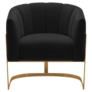 Imagem de Poltrona De ativa Sala De Estar Mavie Base De Ferro Dourado Suede Móveis Preto