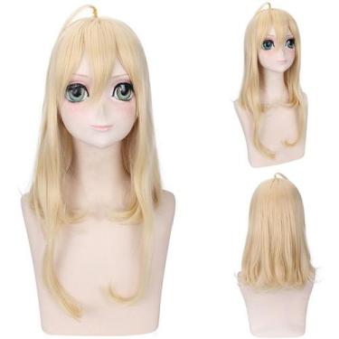 Imagem de Peruca de cosplay loira de camadas longas e retas com parte central de