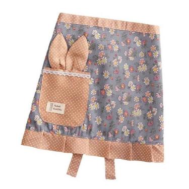 Imagem de Avental floral em lona, metade com bolinhas, bolso, poliéster - yiweis