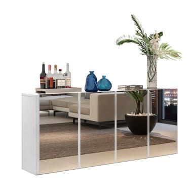 Imagem de Aparador Buffet 4 Portas com Espelho Suspenso Branco