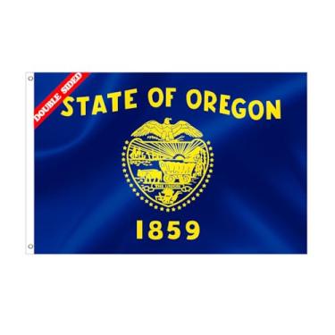 Imagem de Bandeira do estado de Oregon, 1,8 x 3 m, dupla face OU bandeiras, cores vivas, poliéster resistente ao desbotamento com ilhós de latão, presentes e decoração de quarto interno e externo