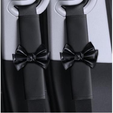 Imagem de Dotesy 2 peças de capas de cinto de segurança de carro de couro com laço fofo, almofadas de ombro para cinto de segurança, almofadas de alça de assento de carro, capas de cinto de segurança para