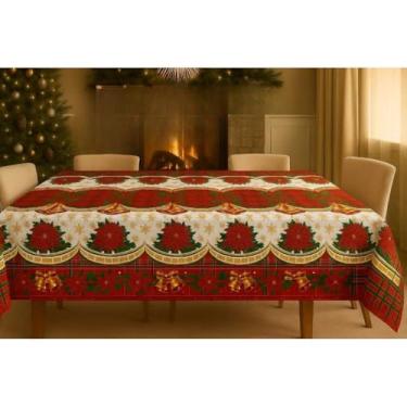 Imagem de Toalha de Mesa Natalina Estampada Decorativa Mesa Posta Festa Natal Reforçada (Sino Vermelho,3,20x1,40)