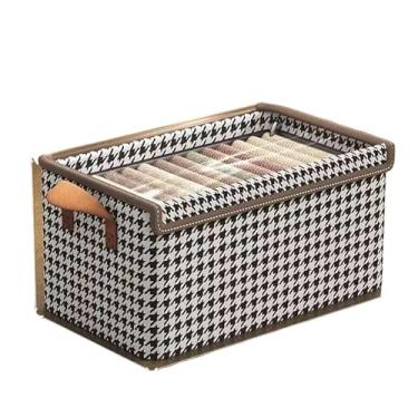 Imagem de Caixa cesto Organizadora Dobrável Multiuso Com Tampa armacao metal tecido TNT Resistente E Ecológico (4)