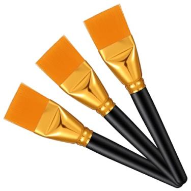 Imagem de Ouligay Conjunto de 3 pincéis planos para pintura artística grande de 3 cm com cabo de madeira para máscara facial corporal de óleo acrílico e aquarela
