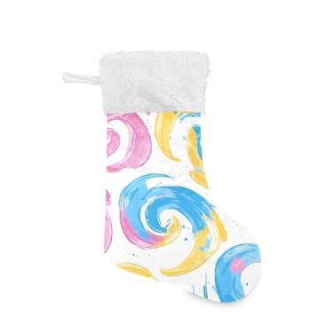 Imagem de Wassud Meia fofa de Natal com punho branco tie dye redemoinhos de 45,7 cm grande para decoração de lareira e cornija de lareira 1 pacote