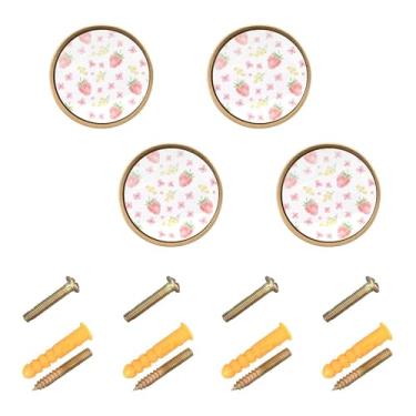 Imagem de Burbuja Puxadores de armário de cozinha Morango, pacote com 4, puxadores redondos de 3,5 cm, puxadores de cômoda com parafusos para armários de cozinha, quarto, armário