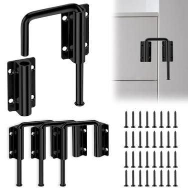 Imagem de LZVXTYM 4 peças de trava de porta deslizante de pátio, segurança doméstica engrossada antiferrugem trava de portão deslizante para cerca jardim celeiro garagem armário (preto)