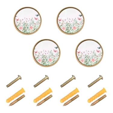 Imagem de Burbuja Maçanetas de armário de cozinha Wildflowers Butterfly Pacote com 4, puxadores redondos de 3,5 cm, puxadores de cômoda com parafusos para cozinha, quarto, armários, armário