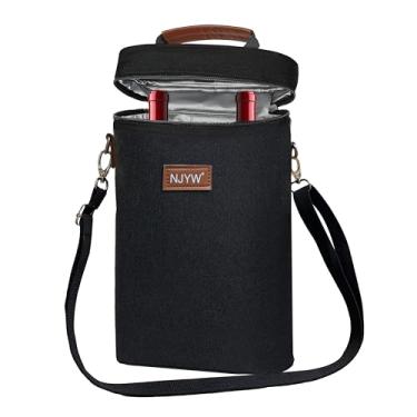 Imagem de Sacola térmica térmica para 2 garrafas – transportadora de vinho acolchoada à prova de vazamento com alça e alça de ombro, refrigerador de bebidas portátil para viagens, piquenique, praia, festa