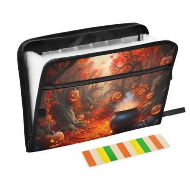 Imagem de CEBUGI Pasta expansível de 13 bolsos, impermeável, sanfonada, organizador de arquivos com etiquetas tamanho A4, organizador de documentos de papel para escola, material de escritório, outono floresta