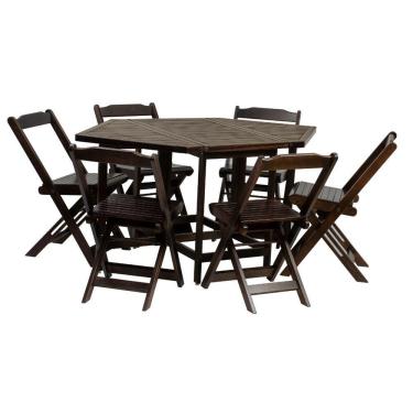 Imagem de Conjunto Dobrável Em Madeira Maciça De Eucalipto Rosa Acompanha 6 Cadeiras Pratico E Durável Com Furo Para Ombrelone