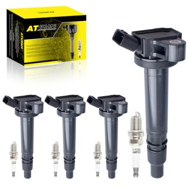Imagem de Conjunto de 4 bobinas de ignição UF314 e velas de ignição irídio compatíveis com Lotus Elise 2005-2011 Pontiac 2003-2006 Vibe Toyota Matrix 2000-2005 Celica 2005-2006 Corolla 1.8L L4