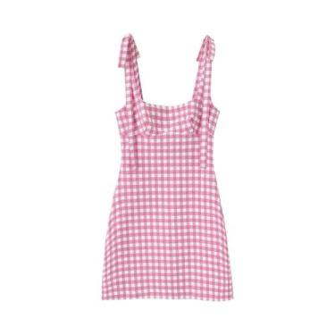 Imagem de Vestido Mini Feminino Em Xadrez Gingham Com Decote Quadrado, Cintura A