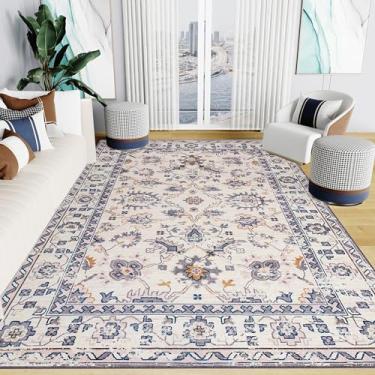 Imagem de WARM HAVEN Tapete lavável: Tapete de 10 x 15 cm Fácil de limpar na máquina de lavar e aspirar - Tapete macio para sala de estar, cozinha e quarto bege..