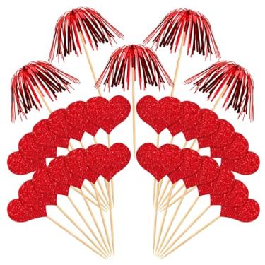 Imagem de BOARDFEB 150 Pçs Palitos de Dia dos Namorados Glitter Vermelho em Forma de Coração Toppers Fogo de Artifício Palitos de Coquetel para Festa dos Namorados Aperitivos Bolos Bebidas Decorações