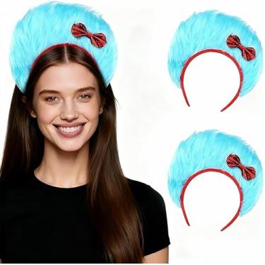 Imagem de Degpum 2Pcs Blue Bow Headband Costume Accessories for Mardi Gras Halloween Cosplay Sports Party and Spirit Day Easter Party Supplies
