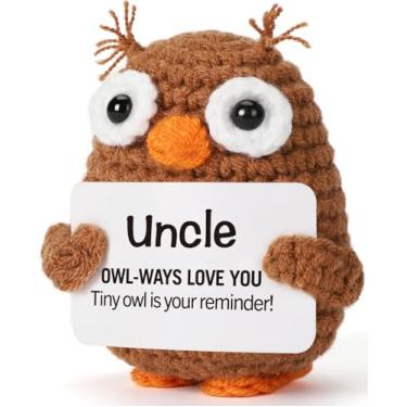 Imagem de Meias de Natal, presentes de coruja de crochê para tio, aniversário, dia dos pais, homens, apoio emocional, alívio do estresse, ansiedade, relaxamento, decoração divertida de mesa de escritório para