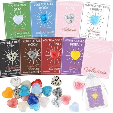 Imagem de R'hllor Valentines Day Gifts 12 PCS Prefilled Gem Valentines day Cards & Heart Natural Crystal gemstone Gifts for Boys, Girls Valentines Exchange Party favor Gift Class Prizes.
