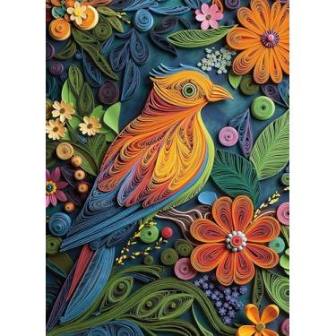 Imagem de Naturelish Quilling Bird Quebra-cabeça para adultos 1000 peças, quebra-cabeça colorido de pássaro, quebra-cabeça vibrante jogo desafiador para atividade familiar, decoração de casa, 50 x 70