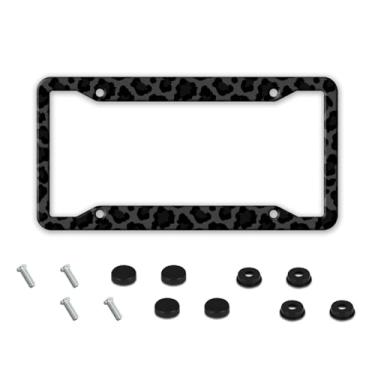Imagem de Moldura de placa de licença com estampa de leopardo preto - 1 pacote com moldura de etiqueta automática de metal de alumínio novidade acessórios de carro chita preta suporte de placa de carro