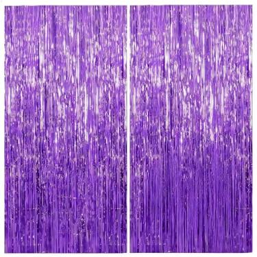 Imagem de 2 peças de cortinas de fundo com franjas roxas claras 99 x 198 cm, decorações de festa de dança para véspera de Ano Novo de 2026, Natal, Dia das Bruxas, aniversário, chá de bebê, festa de revelação de