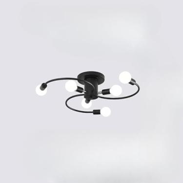 Imagem de Lustre Pendente Semi-Embutido Nórdico Ouro - Iluminação Decorativa para Sala de Estar e Quartos, Design Elegante Moderno Compacto (6 cabeças/Preto)