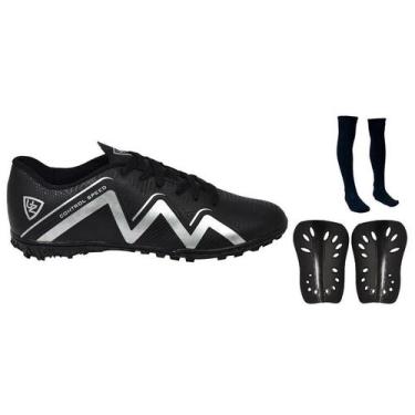 Imagem de Chuteira Society 1000 Campo Sintético Costurado Futebol Novo + Meião +