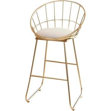 Imagem de Bancos De Bar De Metal Cadeira De Café Da Manhã De Cozinha Banquetas De Balcão Doméstico Com Almofadas De Assento Estofadas, White, Height 65cm