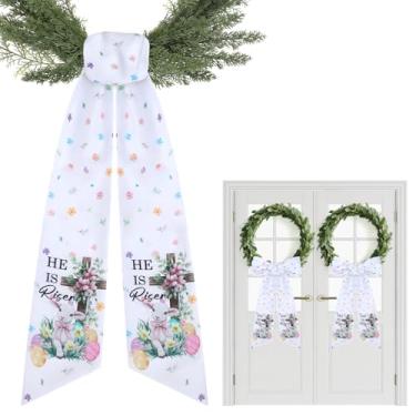 Imagem de PartyforU Faixa de guirlanda de páscoa para porta da frente – 2 faixas de flores cruzadas com coelho para decoração de casa de fazenda, faixa floral de 152 cm para parede e janela interna e externa