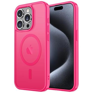 Imagem de Janmitta Capa magnética para iPhone 16, com protetor de tela, compatível com MagSafe, proteção de câmera, proteção contra quedas de grau militar, capa fina translúcida fosca para celular, rosa choque