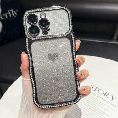 Imagem de ZTOFERA Capa de diamante brilhante para iPhone 15 Pro, moldura ondulada encaracolada com cartão de padrão gradiente, TPU macio fino e capa protetora completa para câmera, design bonito e transparente