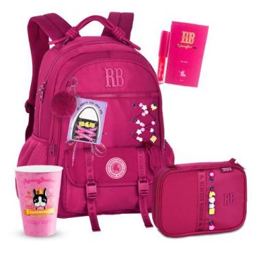 Imagem de Kit Mochila Rebecca Bonbon Escolar Estojo Box Amplo RB, RB27426 Rosa