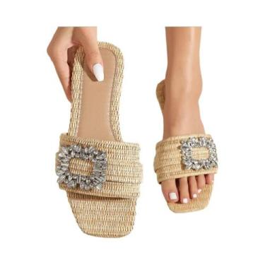 Imagem de Chinelos De Verão Femininos Casuais De Moda Com Salto Baixo Em Tricô, 