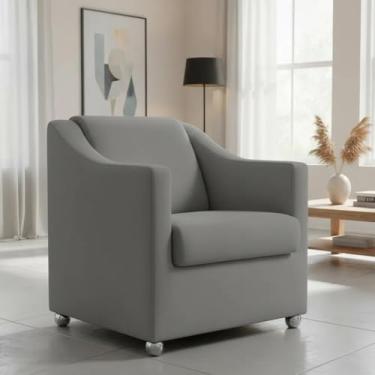 Imagem de Poltrona Para Sala Decorativa Cadeira Reforçada Para Recepção Consultório Escritório Pé Cromado - Clique E Decore (Cinza)