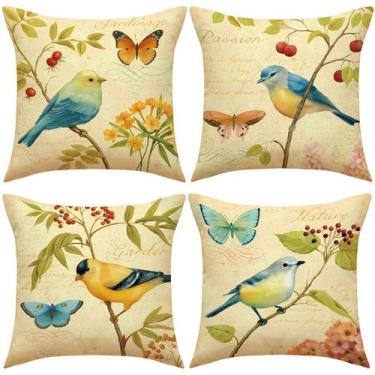 Imagem de Capa de travesseiro Spring Bird and Butterfly Linen 45x45cm - yiweisai