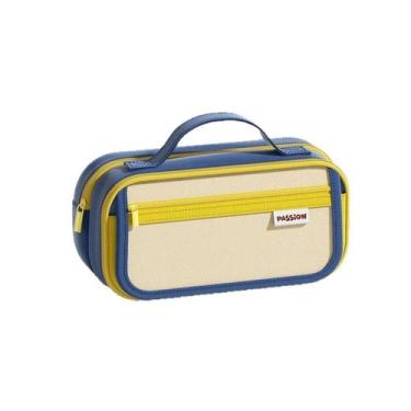 Imagem de Estojo de lápis retrô de grande capacidade azul/amarelo - yiweisai