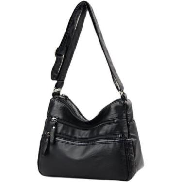 Imagem de Bolsa Messenger em couro PU lavado macio com vários compartimentos - Y