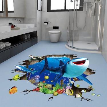 Imagem de Adesivos de parede 3D Ocean Shark Cartoon Sea Life 60x90cm PVC - yiwei