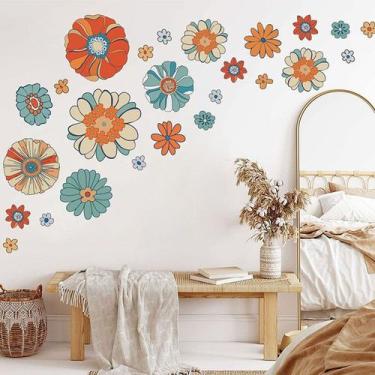 Imagem de Adesivos de parede florais coloridos com padrão de flores em PVC 30x90