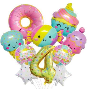 Imagem de Conjunto de balões com tema de sorvete e doces, 10 unidades de 4º aniv