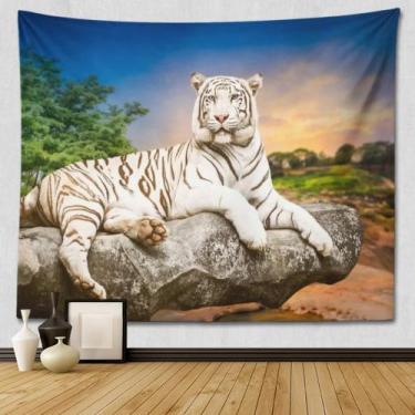 Imagem de Tapeçaria para pendurar na parede White Tiger Sunset Forest 150 cm x 1