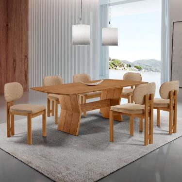 Imagem de Sala de Jantar Mesa Portugal 180cm Tampo Laminado Barril e 6 Cadeiras Nala Moderna Mobilia