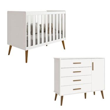 Imagem de Berço Americano E Cômoda Infantil Com Porta Isis Branco Acetinado - Reller