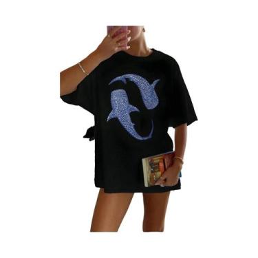 Imagem de Camiseta Feminina De Algodão Oversized Com Estampa De Tubarão-baleia A